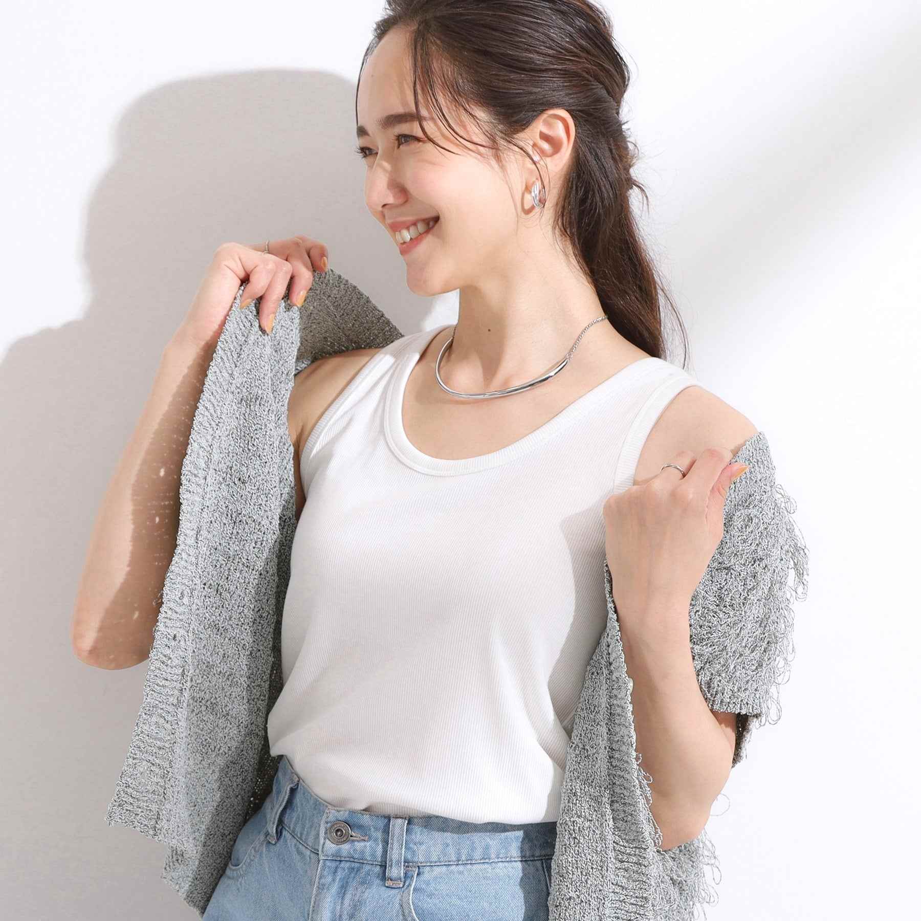 シューラルー SHOO・LA・RUE テレコタンクトップ (ホワイト(001)) ホワイト(001)