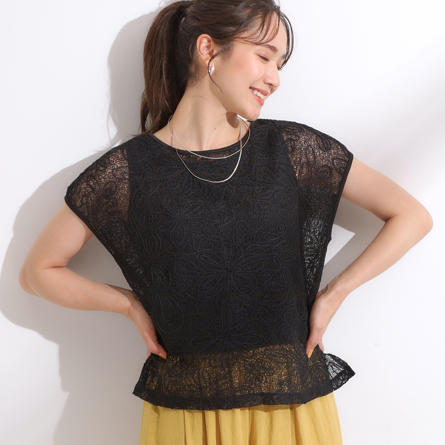 シューラルー SHOO・LA・RUE 【2点セット】刺繍レーストップス (ブラック(019)) ブラック(019)