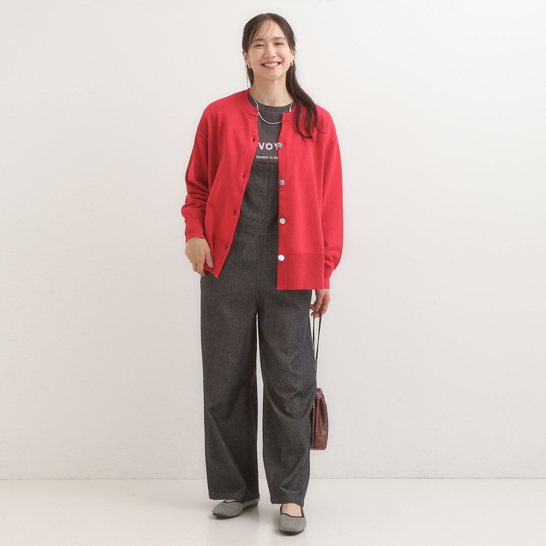 シューラルー SHOO・LA・RUE スウェットライク キーネックカーディガン (グリーン(022)) グリーン(022)