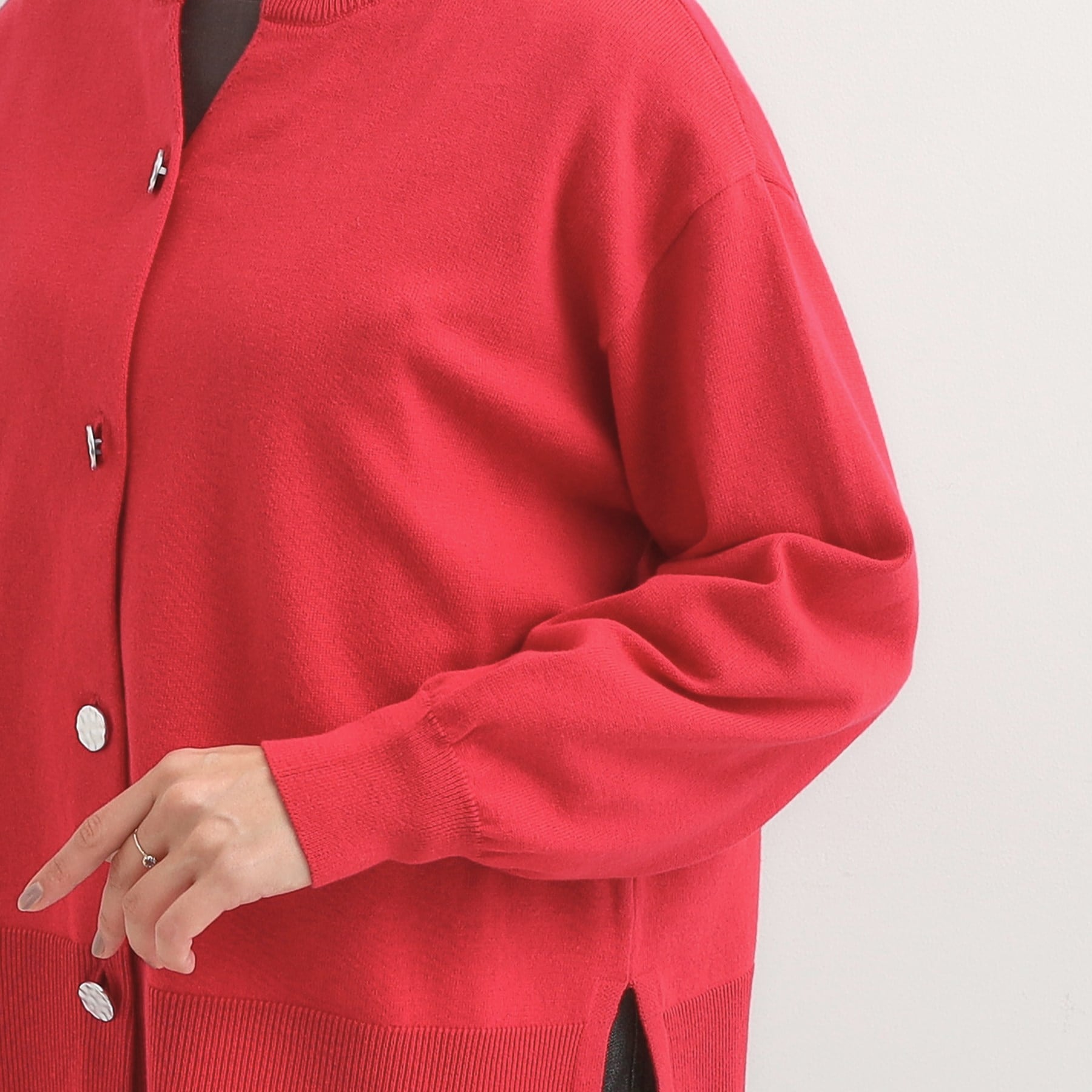 シューラルー SHOO・LA・RUE スウェットライク キーネックカーディガン (グリーン(022)) グリーン(022)