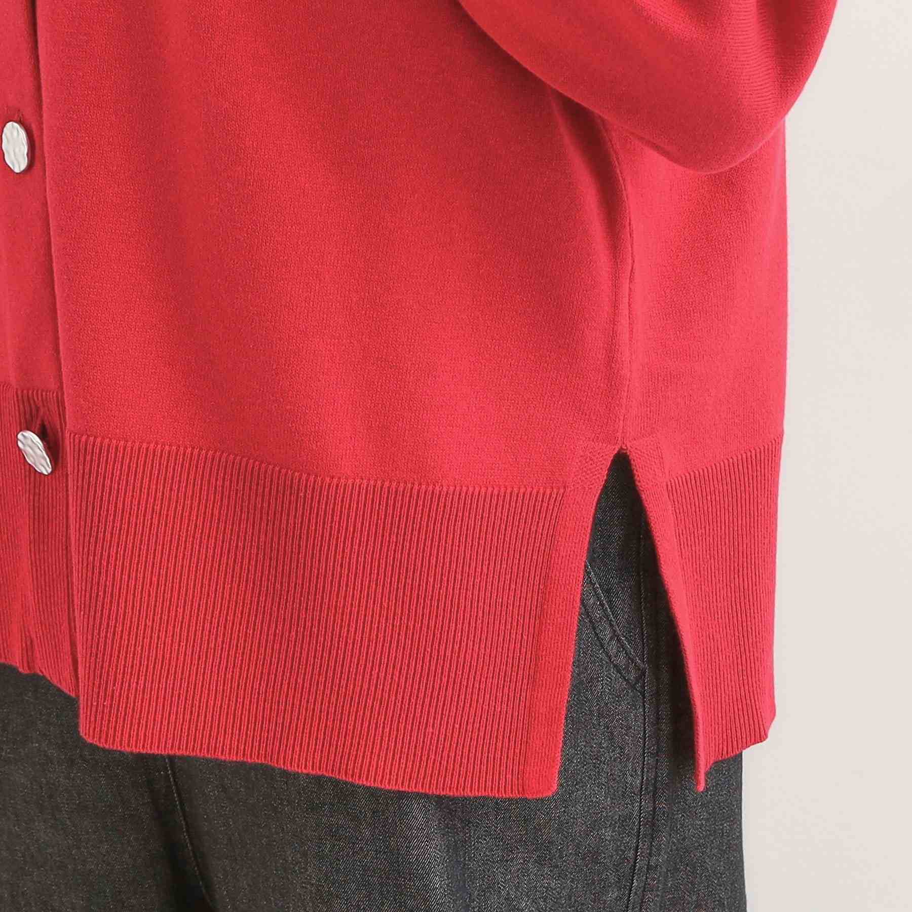 シューラルー SHOO・LA・RUE スウェットライク キーネックカーディガン (グリーン(022)) グリーン(022)