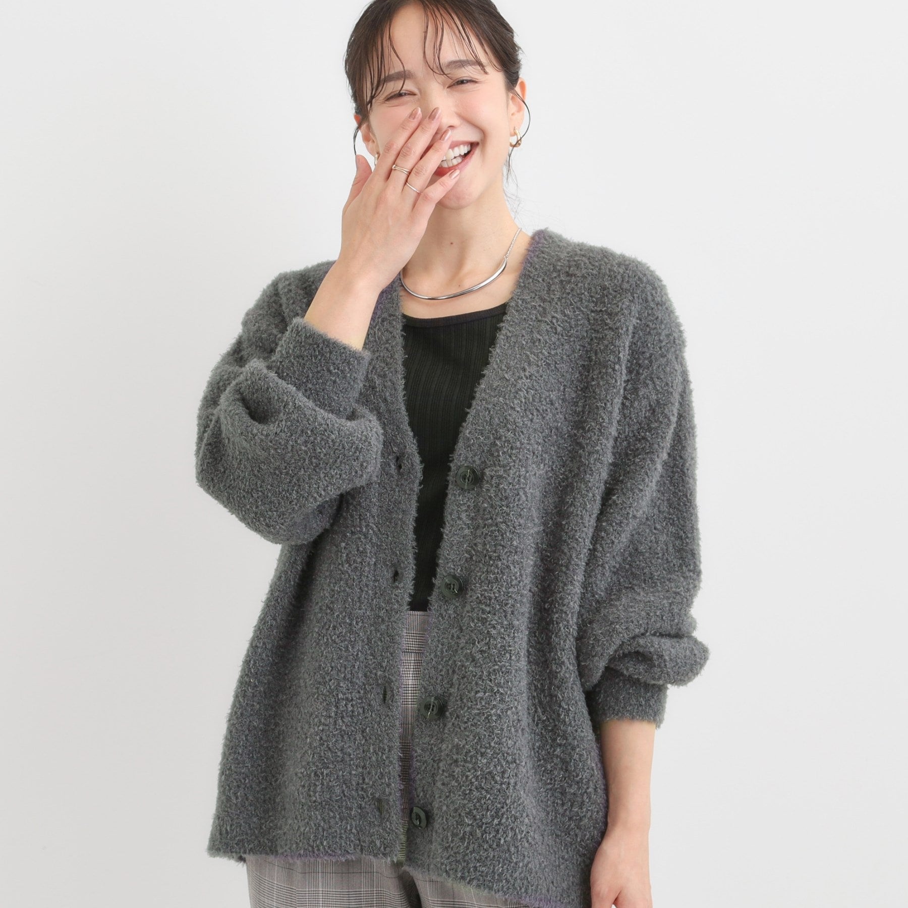 シューラルー SHOO・LA・RUE プードルフェザーVニットカーデ (チャコールグレー(014)) チャコールグレー(014)