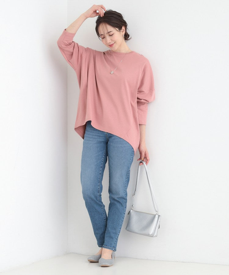 シューラルー SHOO・LA・RUE 【接触冷感、UVカット、抗菌防臭】スムース 前振りゆるトップス (ピンク(073)) ピンク(073)