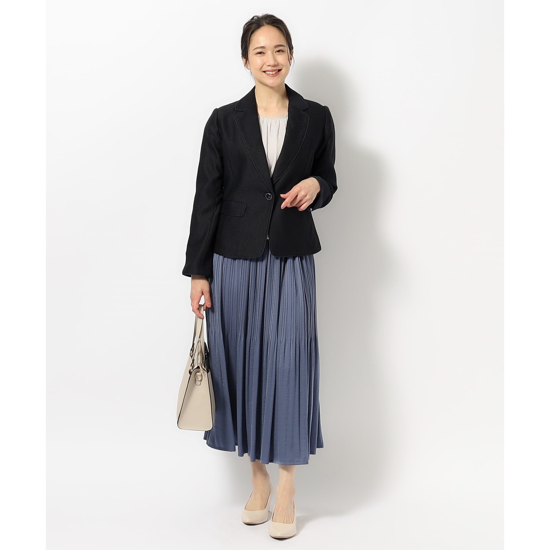 シューラルー SHOO・LA・RUE 【S-5L/洗える】らくドビーテーラードジャケット (ダークネイビー) ダークネイビー(094)