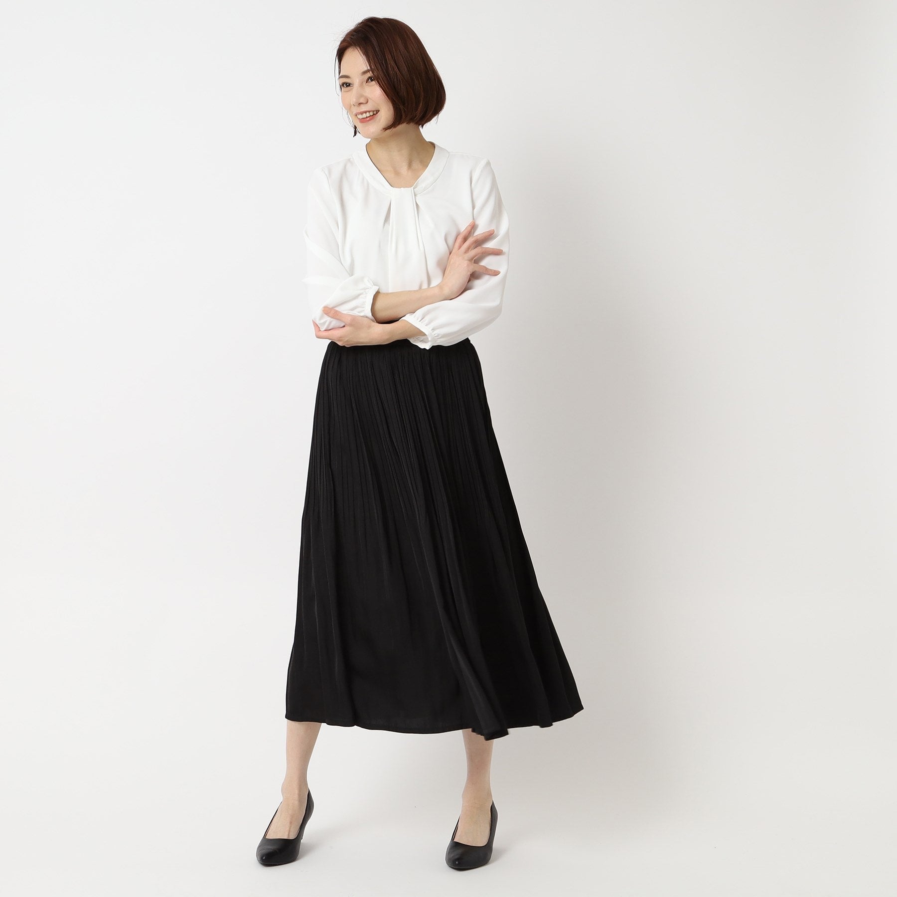 シューラルー SHOO・LA・RUE サテンプリーツスカート