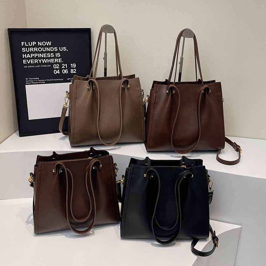 ショッピングゴー shoppinggo トートバッグ ショルダーバッグ 肩掛け BIGサイズ シンプル フェミニン お洒落 女性 大人 レディース カジュアル ばっぐ ママ 主婦 手提げバッグ ファスナー付き (ブラウン) ブラウン