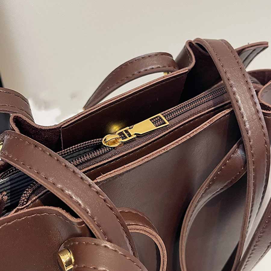 ショッピングゴー shoppinggo トートバッグ ショルダーバッグ 肩掛け BIGサイズ シンプル フェミニン お洒落 女性 大人 レディース カジュアル ばっぐ ママ 主婦 手提げバッグ ファスナー付き (ブラウン) ブラウン