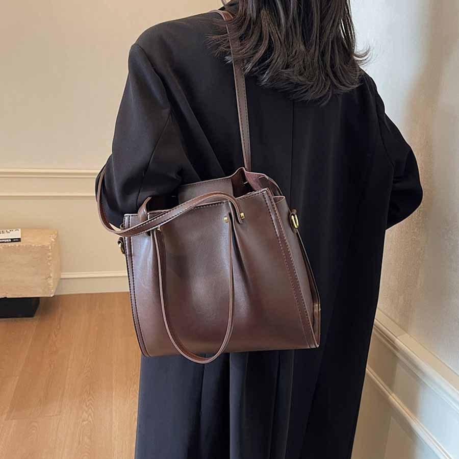 ショッピングゴー shoppinggo トートバッグ ショルダーバッグ 肩掛け BIGサイズ シンプル フェミニン お洒落 女性 大人 レディース カジュアル ばっぐ ママ 主婦 手提げバッグ ファスナー付き (ブラウン) ブラウン