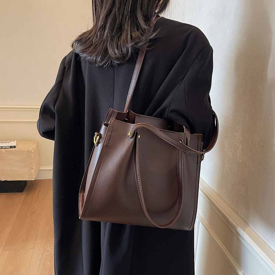 ショッピングゴー shoppinggo トートバッグ ショルダーバッグ 肩掛け BIGサイズ シンプル フェミニン お洒落 女性 大人 レディース カジュアル ばっぐ ママ 主婦 手提げバッグ ファスナー付き (ブラウン) ブラウン