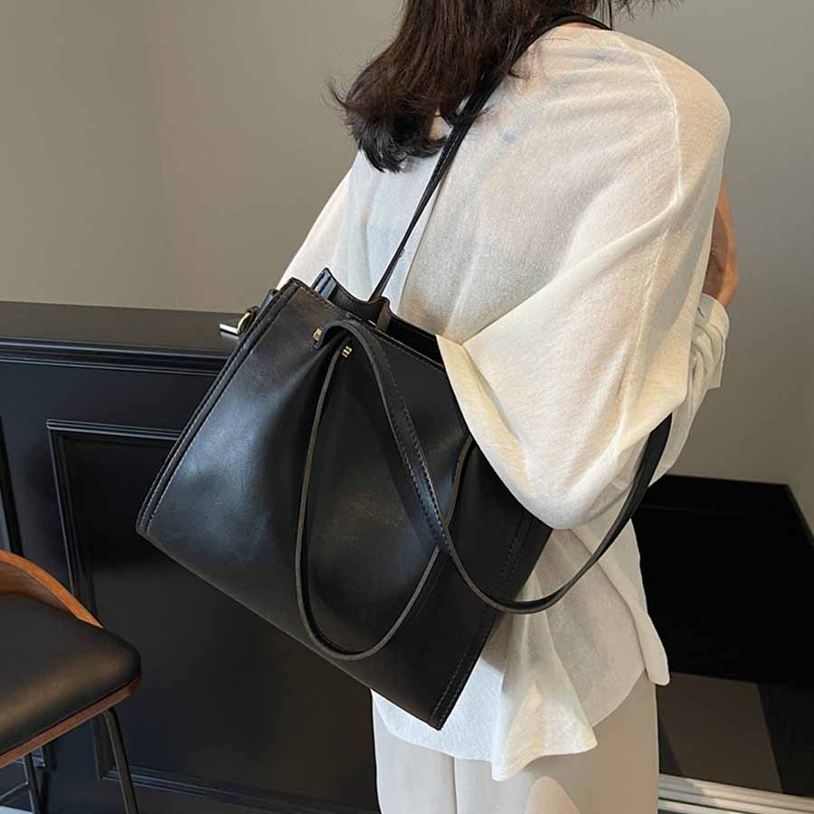 ショッピングゴー shoppinggo トートバッグ ショルダーバッグ 肩掛け BIGサイズ シンプル フェミニン お洒落 女性 大人 レディース カジュアル ばっぐ ママ 主婦 手提げバッグ ファスナー付き (ブラウン) ブラウン