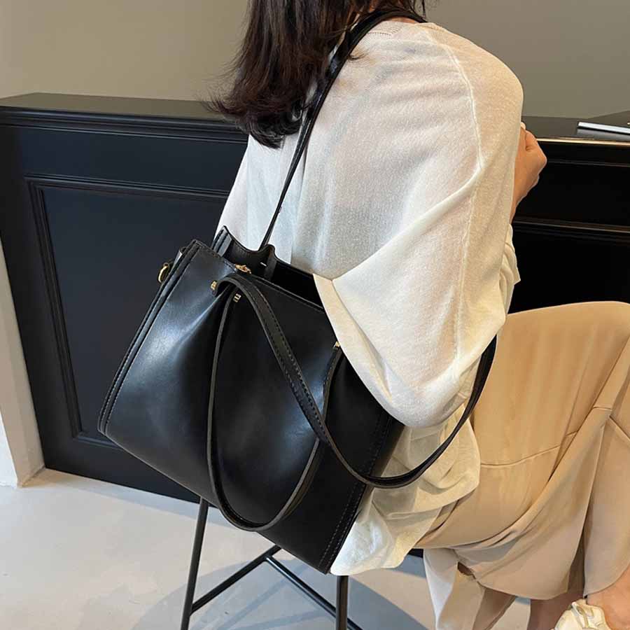 ショッピングゴー shoppinggo トートバッグ ショルダーバッグ 肩掛け BIGサイズ シンプル フェミニン お洒落 女性 大人 レディース カジュアル ばっぐ ママ 主婦 手提げバッグ ファスナー付き (ブラウン) ブラウン