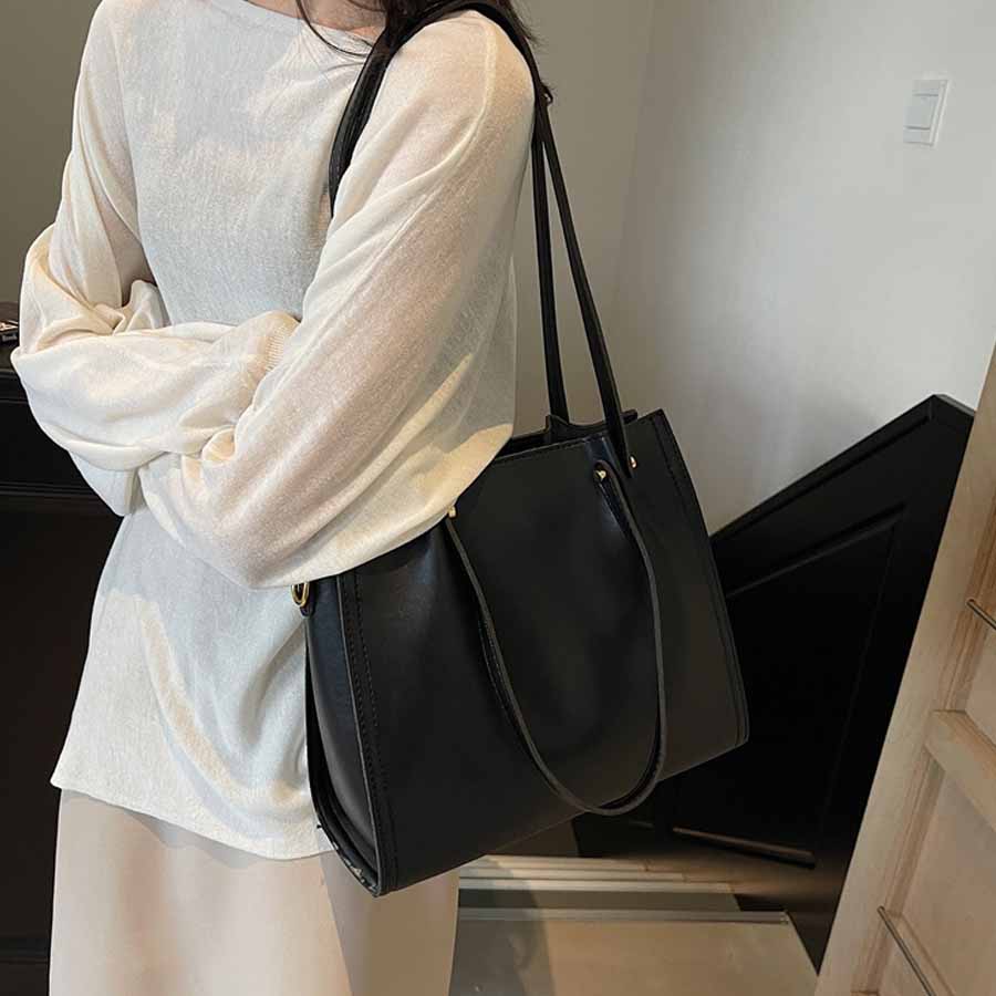 ショッピングゴー shoppinggo トートバッグ ショルダーバッグ 肩掛け BIGサイズ シンプル フェミニン お洒落 女性 大人 レディース カジュアル ばっぐ ママ 主婦 手提げバッグ ファスナー付き (ブラウン) ブラウン