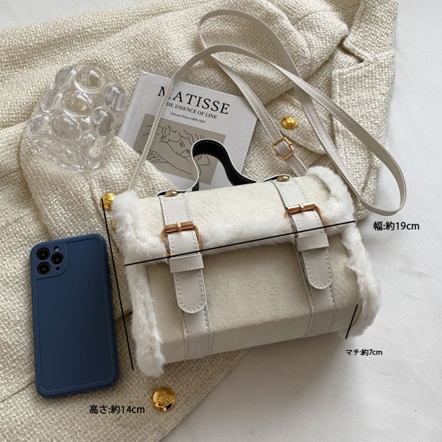 ショッピングゴー shoppinggo ファー付き2WAYミニショルダーバッグ レディースバッグショルダーバッグハンドバッグ (ブラック) ブラック