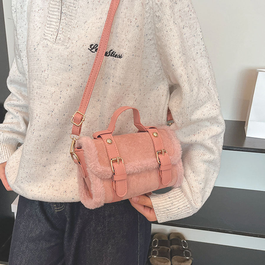 ショッピングゴー shoppinggo ファー付き2WAYミニショルダーバッグ レディースバッグショルダーバッグハンドバッグ (ブラック) ブラック