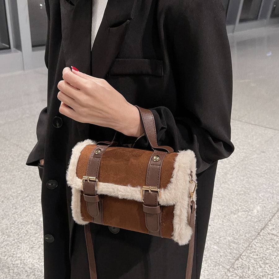 ショッピングゴー shoppinggo ファー付き2WAYミニショルダーバッグ レディースバッグショルダーバッグハンドバッグ (ブラック) ブラック