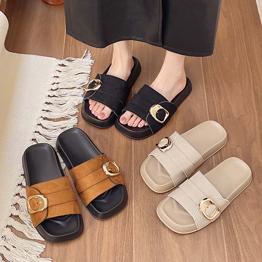 ショッピングゴー shoppinggo サンダル レディース スリッパ 履きやすい フラットサンダル ミュール 美脚 ぺたんこ 夏サンダル (キャメル) キャメル