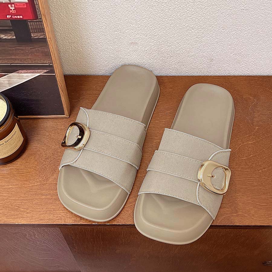 ショッピングゴー shoppinggo サンダル レディース スリッパ 履きやすい フラットサンダル ミュール 美脚 ぺたんこ 夏サンダル (キャメル) キャメル