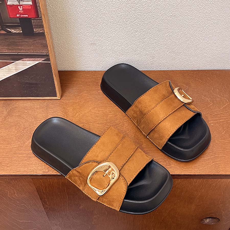 ショッピングゴー shoppinggo サンダル レディース スリッパ 履きやすい フラットサンダル ミュール 美脚 ぺたんこ 夏サンダル (キャメル) キャメル