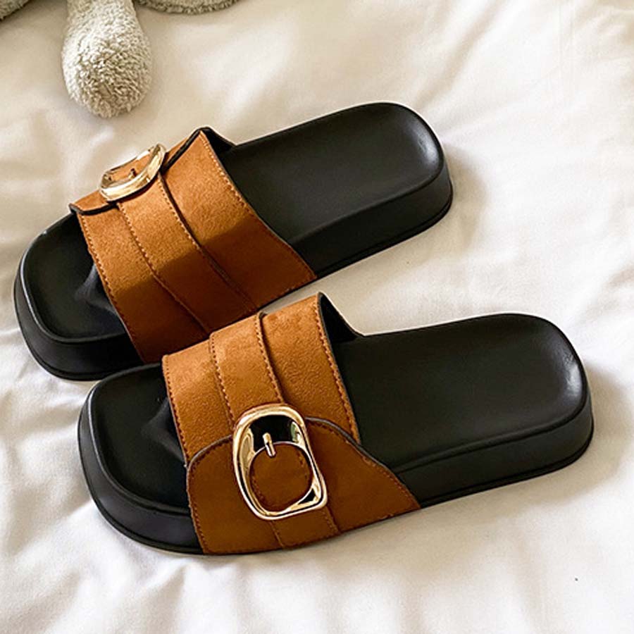 ショッピングゴー shoppinggo サンダル レディース スリッパ 履きやすい フラットサンダル ミュール 美脚 ぺたんこ 夏サンダル (キャメル) キャメル