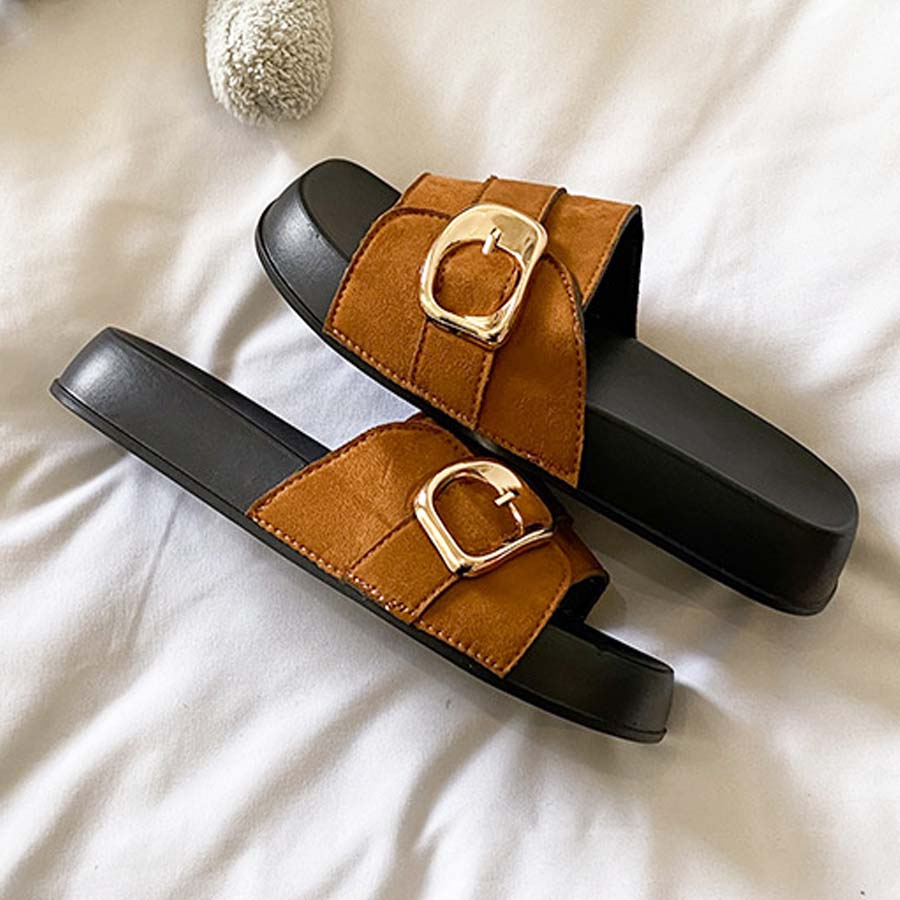 ショッピングゴー shoppinggo サンダル レディース スリッパ 履きやすい フラットサンダル ミュール 美脚 ぺたんこ 夏サンダル (キャメル) キャメル