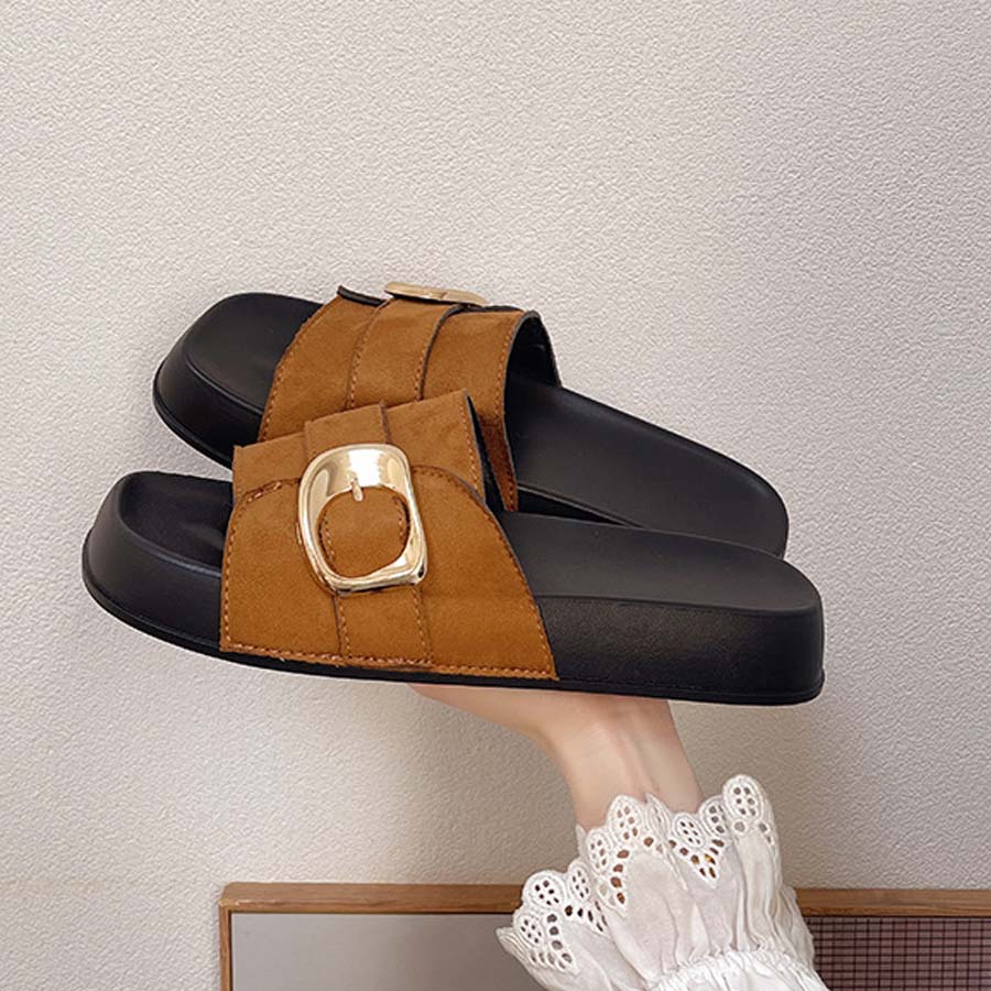 ショッピングゴー shoppinggo サンダル レディース スリッパ 履きやすい フラットサンダル ミュール 美脚 ぺたんこ 夏サンダル (キャメル) キャメル