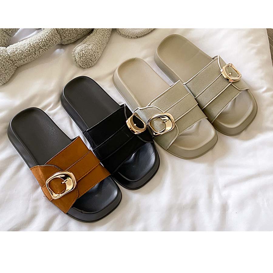 ショッピングゴー shoppinggo サンダル レディース スリッパ 履きやすい フラットサンダル ミュール 美脚 ぺたんこ 夏サンダル (キャメル) キャメル