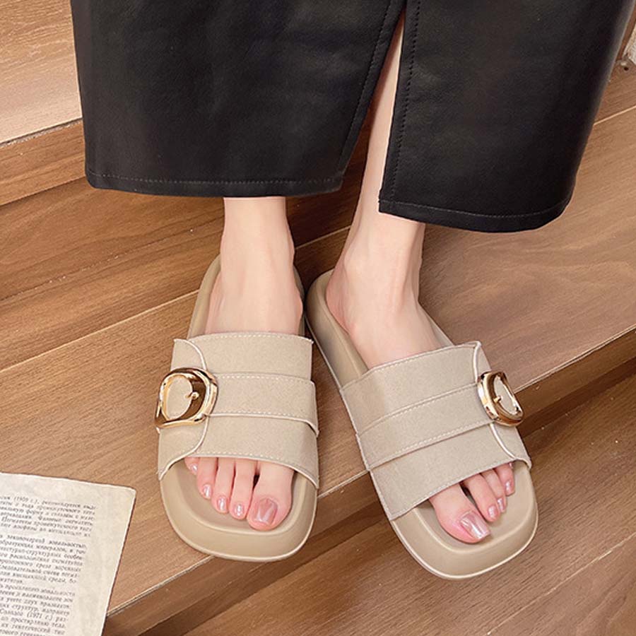 ショッピングゴー shoppinggo サンダル レディース スリッパ 履きやすい フラットサンダル ミュール 美脚 ぺたんこ 夏サンダル (ベージュ) ベージュ