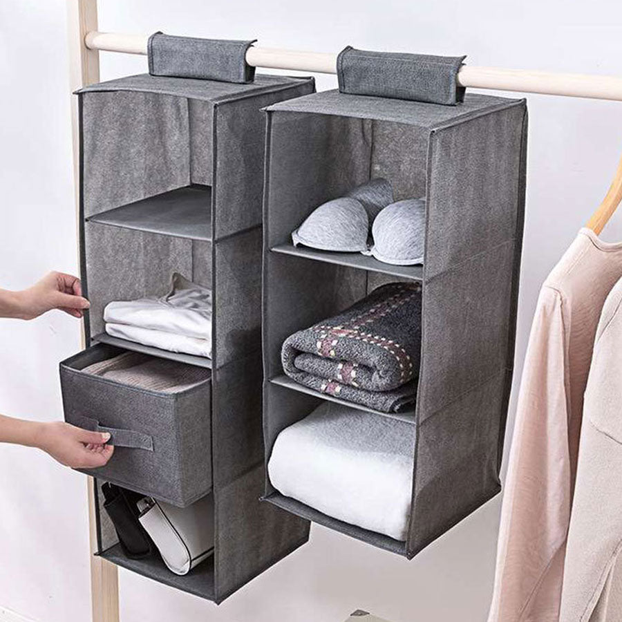 Shoppinggo Hanging Storage 3 Tier Hanging Clothes Storage Bag Plain Storage Holder Bag Storage Bag Closet Rack Underwear Storage