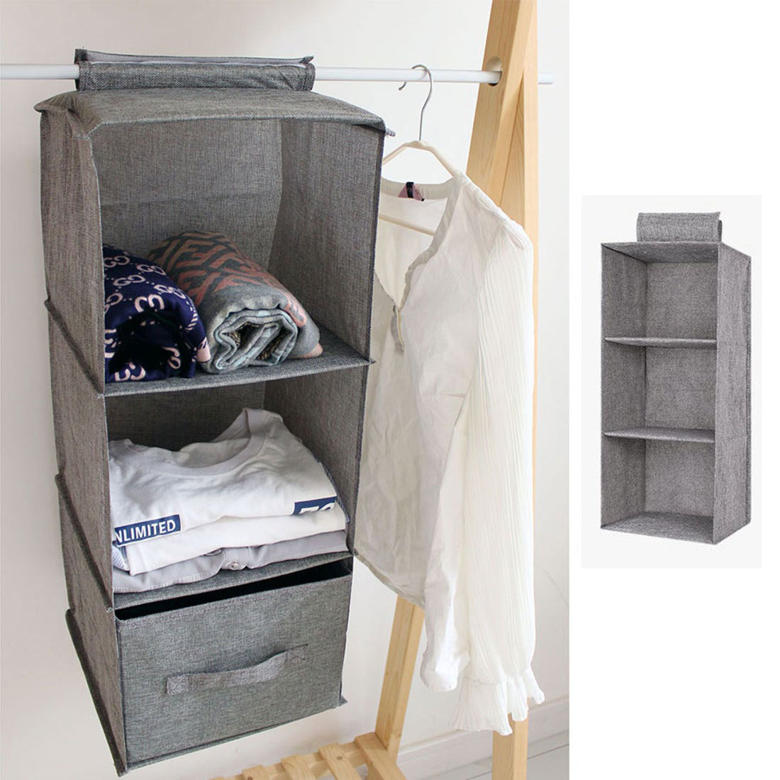Shoppinggo Hanging Storage 3 Tier Hanging Clothes Storage Bag Plain Storage Holder Bag Storage Bag Closet Rack Underwear Storage