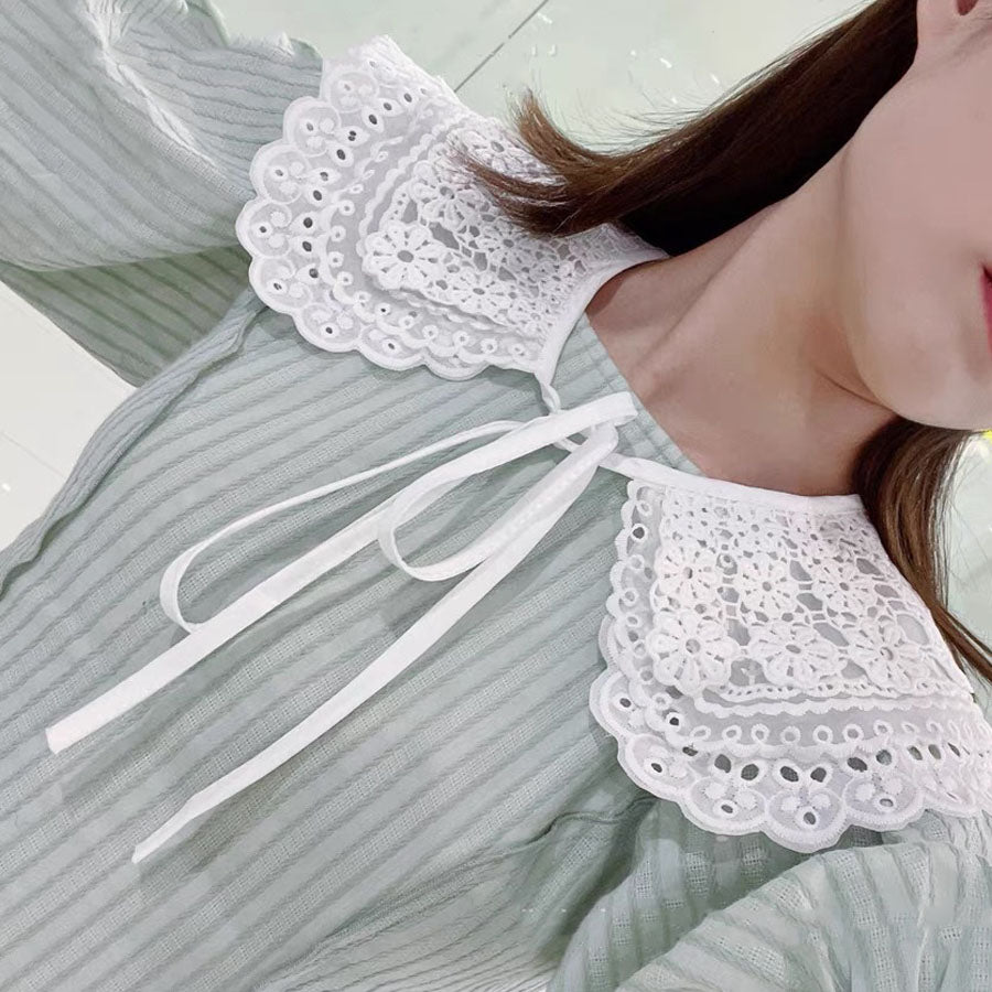 ショッピングゴー shoppinggo つけ襟 レディース ホワイト レース アイレット刺繍 シャツ shirt 付け衿 フェミニン ガーリー レイヤード オールシーズン 重ね着
