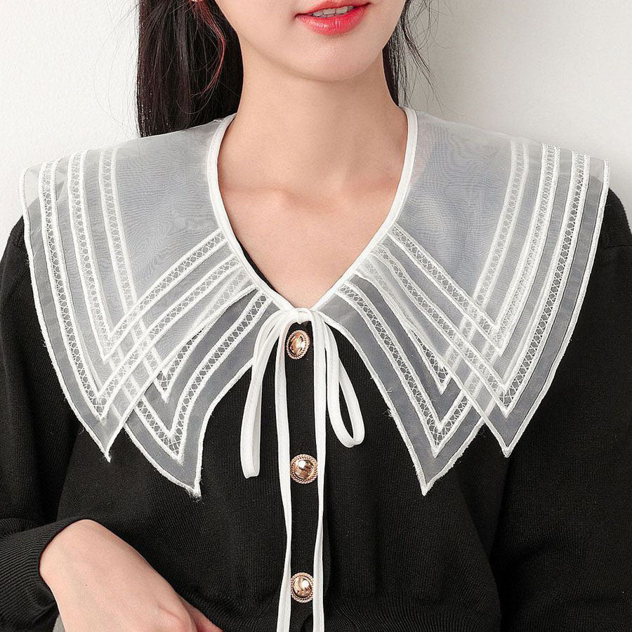 ショッピングゴー shoppinggo つけ襟 レディース ホワイト レース アイレット刺繍 シャツ shirt 付け衿 フェミニン ガーリー レイヤード オールシーズン 重ね着,A03