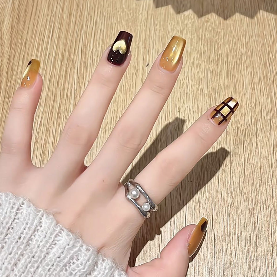 ショッピングゴー shoppinggo ネイルチップ ショート きらきら ハート ワインレッド ゴールド つけ爪 ネイルアート アートチップ デコチップ オーバル ウエディン 【返品不可商品】