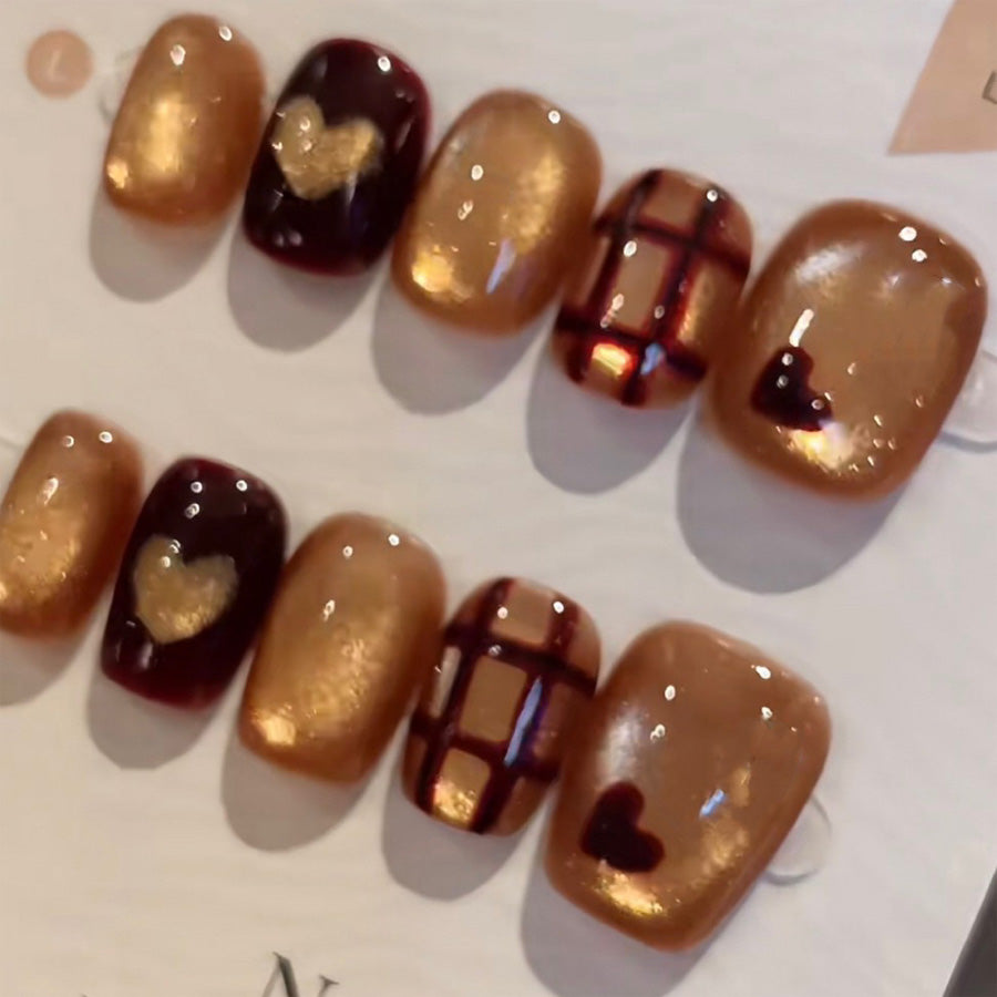 ショッピングゴー shoppinggo ネイルチップ ショート きらきら ハート ワインレッド ゴールド つけ爪 ネイルアート アートチップ デコチップ オーバル ウエディン 【返品不可商品】