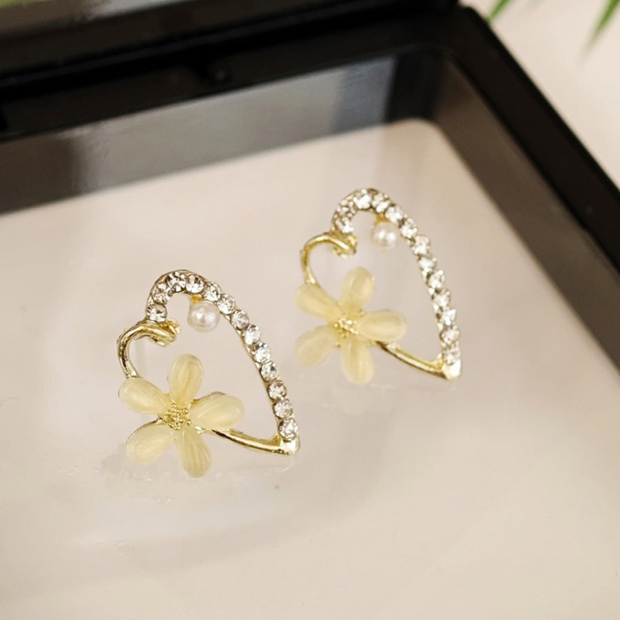 購物GO shoppinggo 耳環 心形 花 可愛耳環 心形耳環 閃閃發光 珠寶耳環 時尚 可愛 優雅 女士 受歡迎配飾
