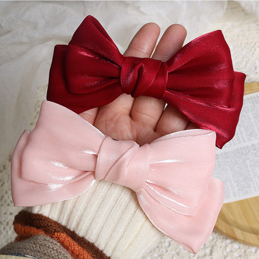 Shopping Go Big Ribbon Barrette Small Hair Clip Hair Accessory Double Simple Girly Elegant Hairpin Cute Party Adult
