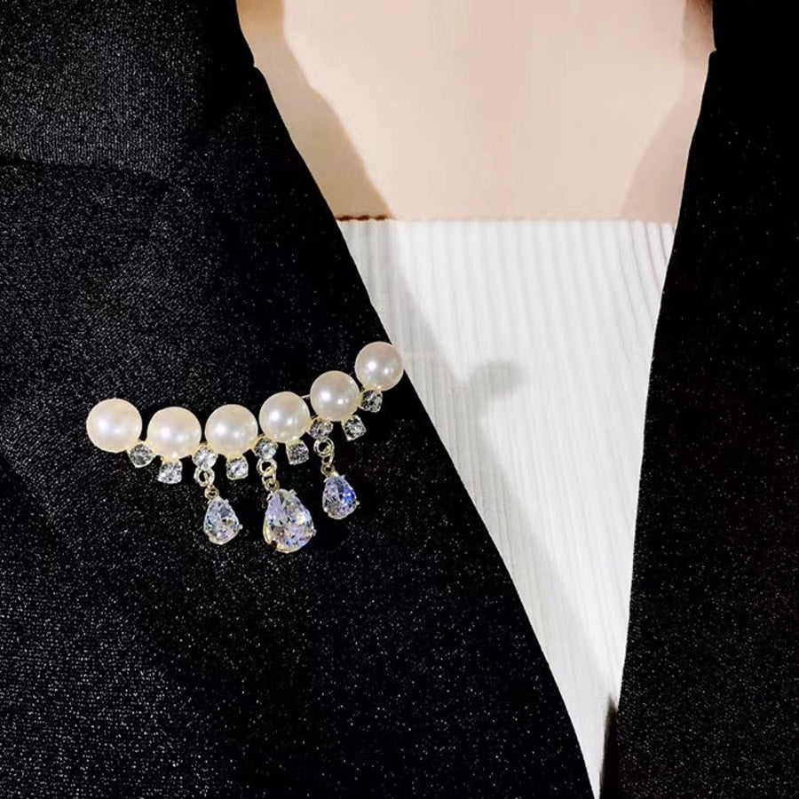 Shoppinggo Brooch Pearl 1 piece Quilt Pin Stole Pin Scarf Fastener Safety Pin Circle Pearl One Point Muffler Stole Simple