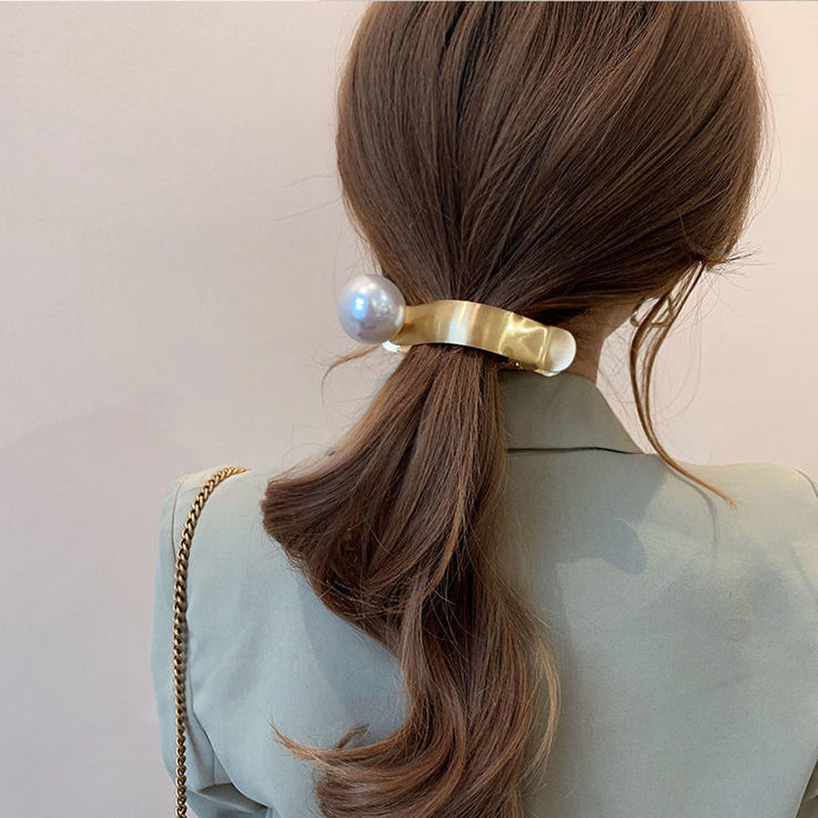 ショッピングゴー shoppinggo ヘアクリップ 大きめ 大粒パール バレッタ まとめ髪 髪飾り 髪留め ヘアアレンジ オルチャン 上品 パーティー飾り (ゴールド) ゴールド