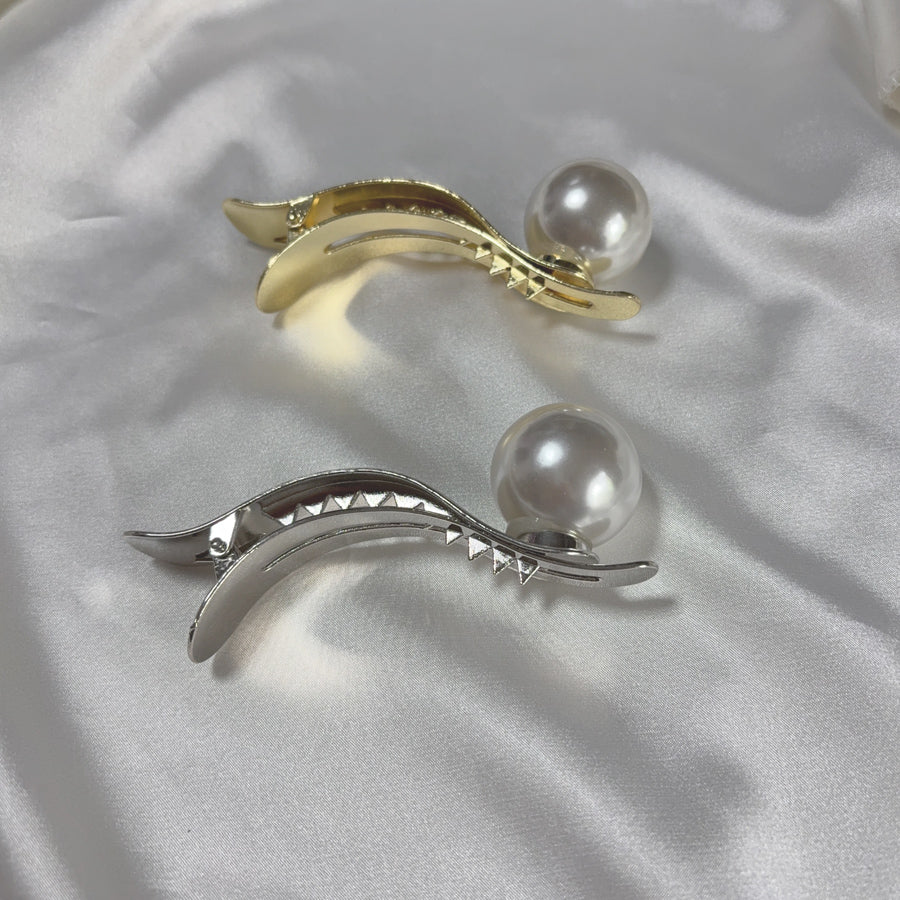 ショッピングゴー shoppinggo ヘアクリップ 大きめ 大粒パール バレッタ まとめ髪 髪飾り 髪留め ヘアアレンジ オルチャン 上品 パーティー飾り (ゴールド) ゴールド