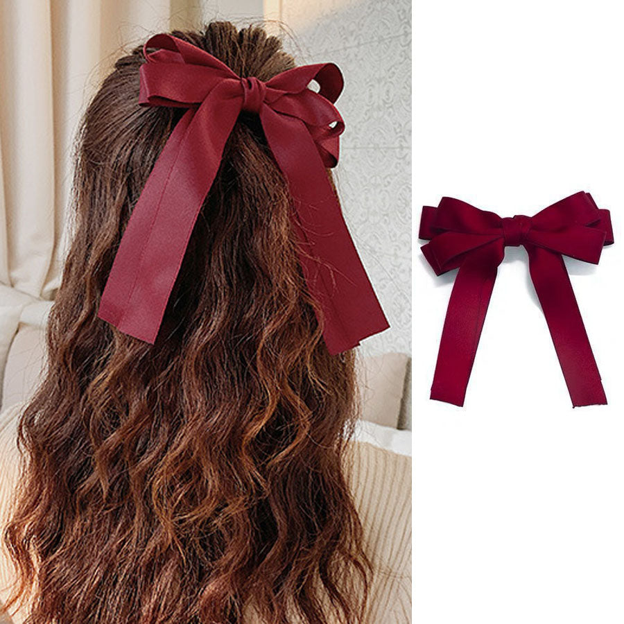 ショッピングゴー shoppinggo リボンバレッタ ヘアクリップ ヘアアクセ ダブル 清楚 ガーリー エレガント ヘアピン ビックリボンヘアバレッタ かわいい (ワインレッド) ワインレッド