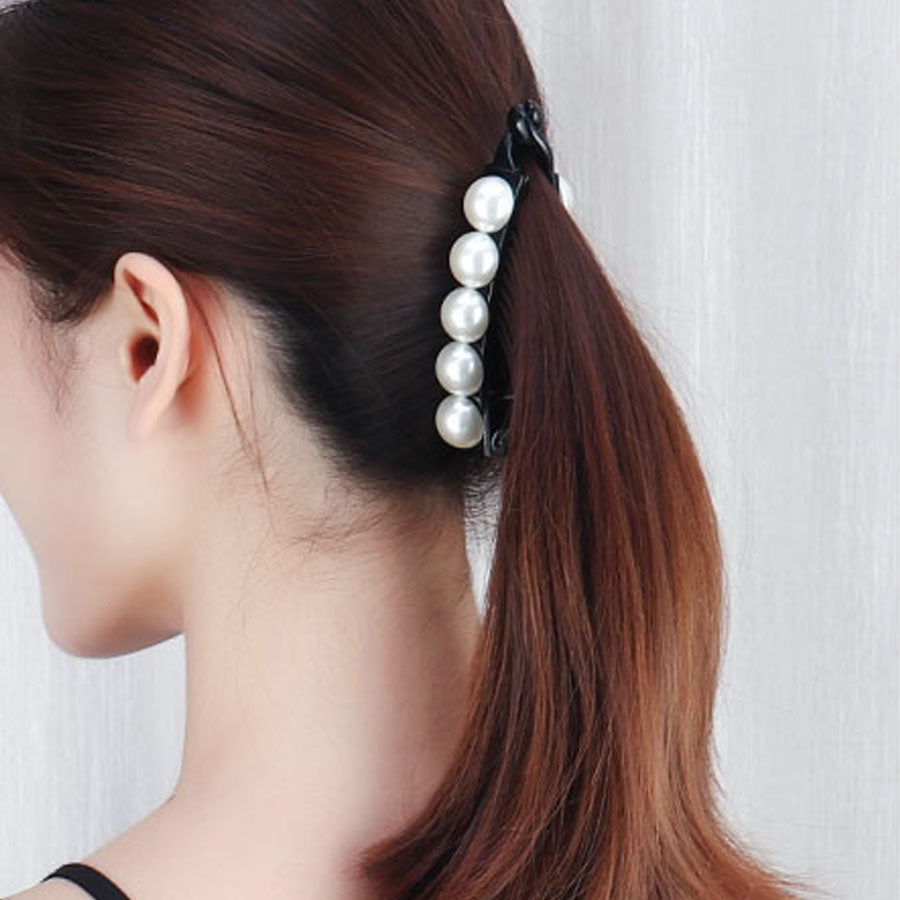 ショッピングゴー shoppinggo バナナクリップ ヘアクリップ 大きめ パール ヘアアクセサリー 髪留め 結婚式 パーティ シンプル 大人かわいい