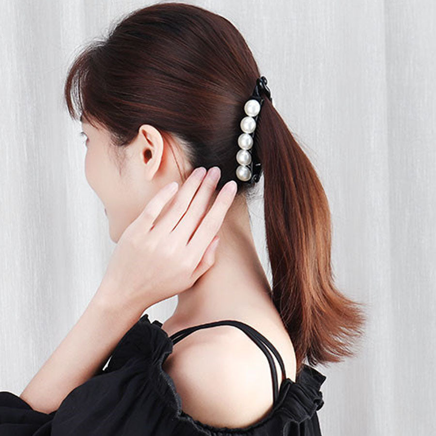 ショッピングゴー shoppinggo バナナクリップ ヘアクリップ 大きめ パール ヘアアクセサリー 髪留め 結婚式 パーティ シンプル 大人かわいい