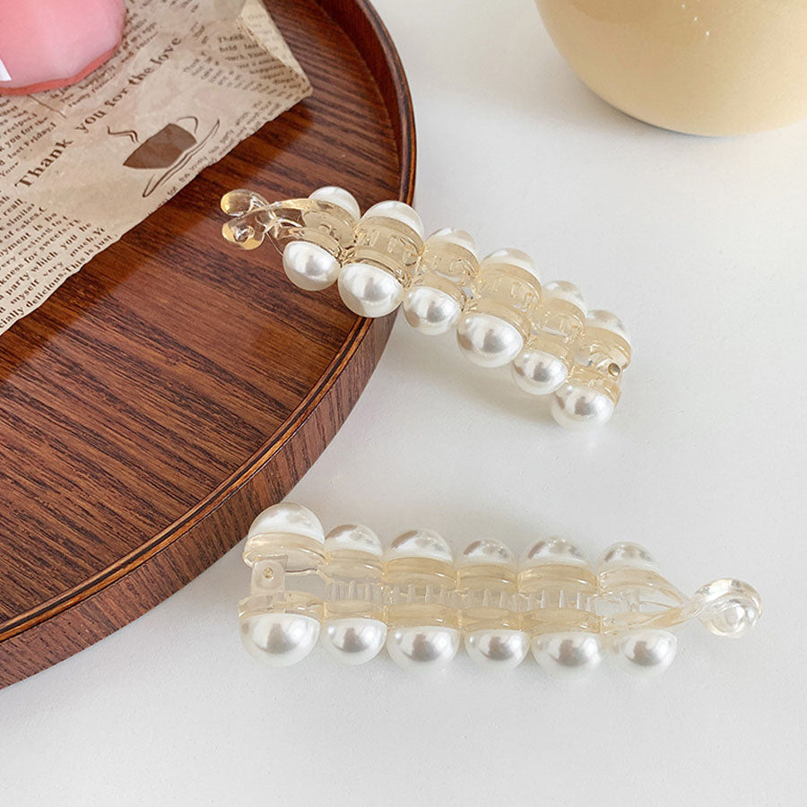 ショッピングゴー shoppinggo バナナクリップ ヘアクリップ 大きめ パール ヘアアクセサリー 髪留め 結婚式 パーティ シンプル 大人かわいい