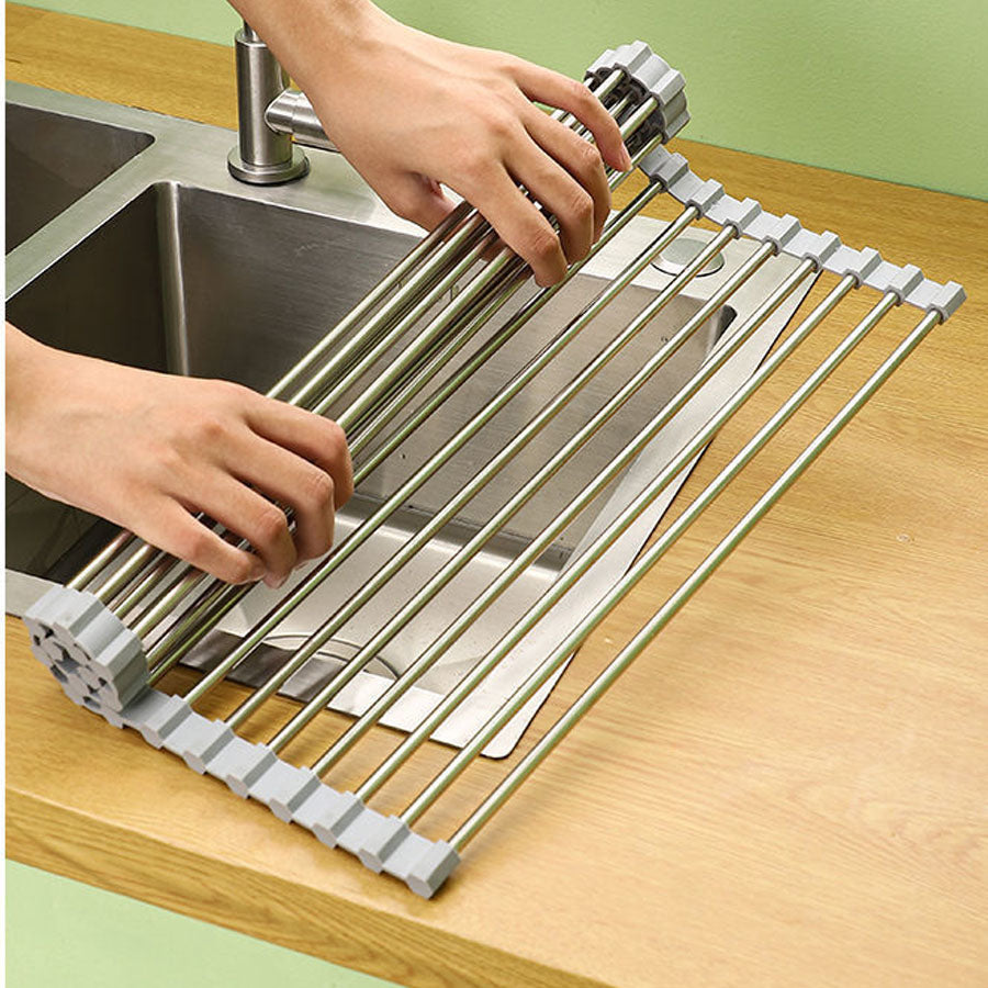 ショッピングゴー shoppinggo 水切りラック シンク上 スリム 折りたたみ 大容量 コンパクト 食器 台所用品 みずきりかご キッチン 流し台 シンク内 (グレー) グレー