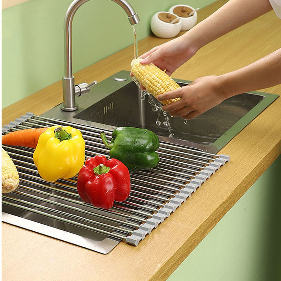 ショッピングゴー shoppinggo 水切りラック シンク上 スリム 折りたたみ 大容量 コンパクト 食器 台所用品 みずきりかご キッチン 流し台 シンク内 (グレー) グレー