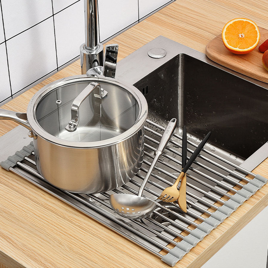 ショッピングゴー shoppinggo 水切りラック シンク上 スリム 折りたたみ 大容量 コンパクト 食器 台所用品 みずきりかご キッチン 流し台 シンク内 (グレー) グレー