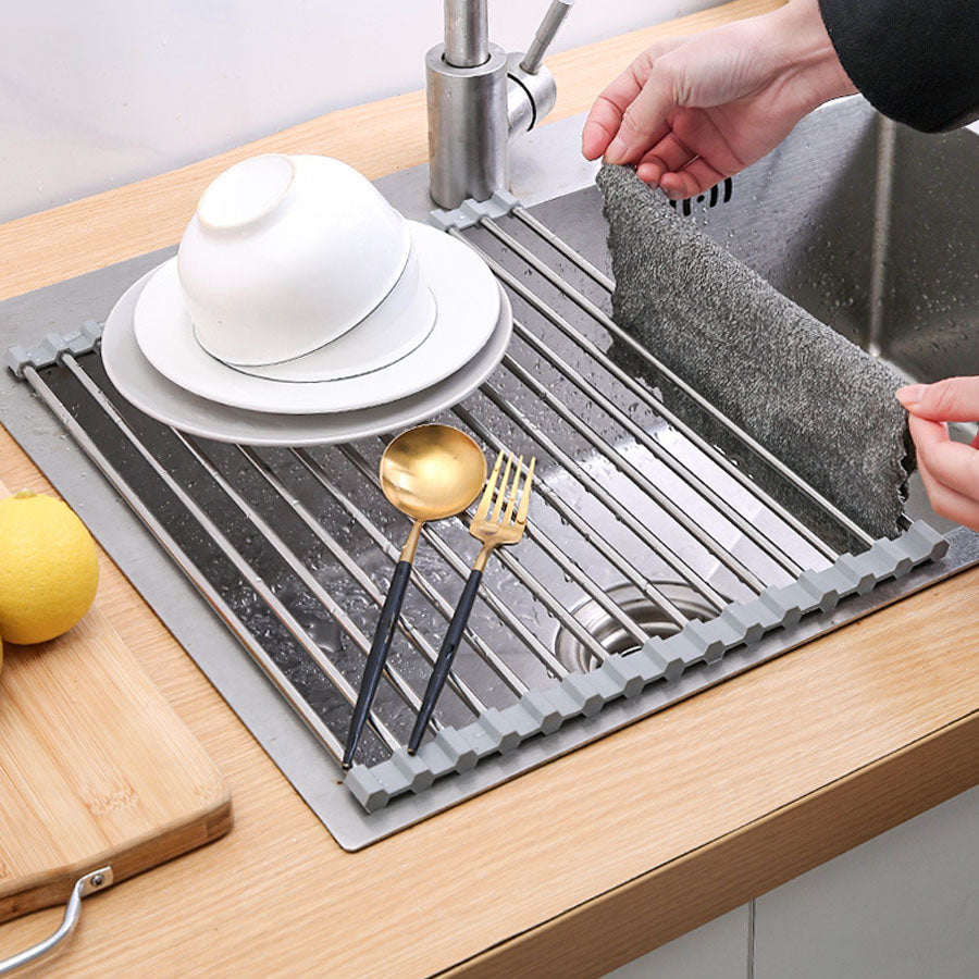ショッピングゴー shoppinggo 水切りラック シンク上 スリム 折りたたみ 大容量 コンパクト 食器 台所用品 みずきりかご キッチン 流し台 シンク内 (グレー) グレー