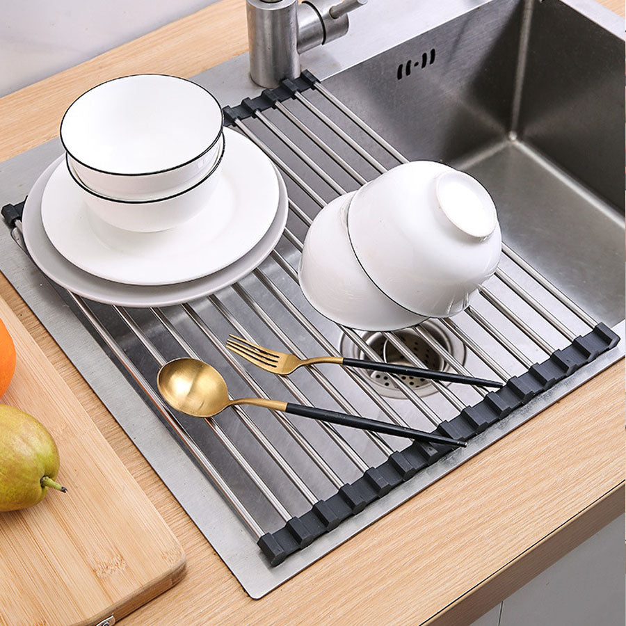 ショッピングゴー shoppinggo 水切りラック シンク上 スリム 折りたたみ 大容量 コンパクト 食器 台所用品 みずきりかご キッチン 流し台 シンク内 (グレー) グレー