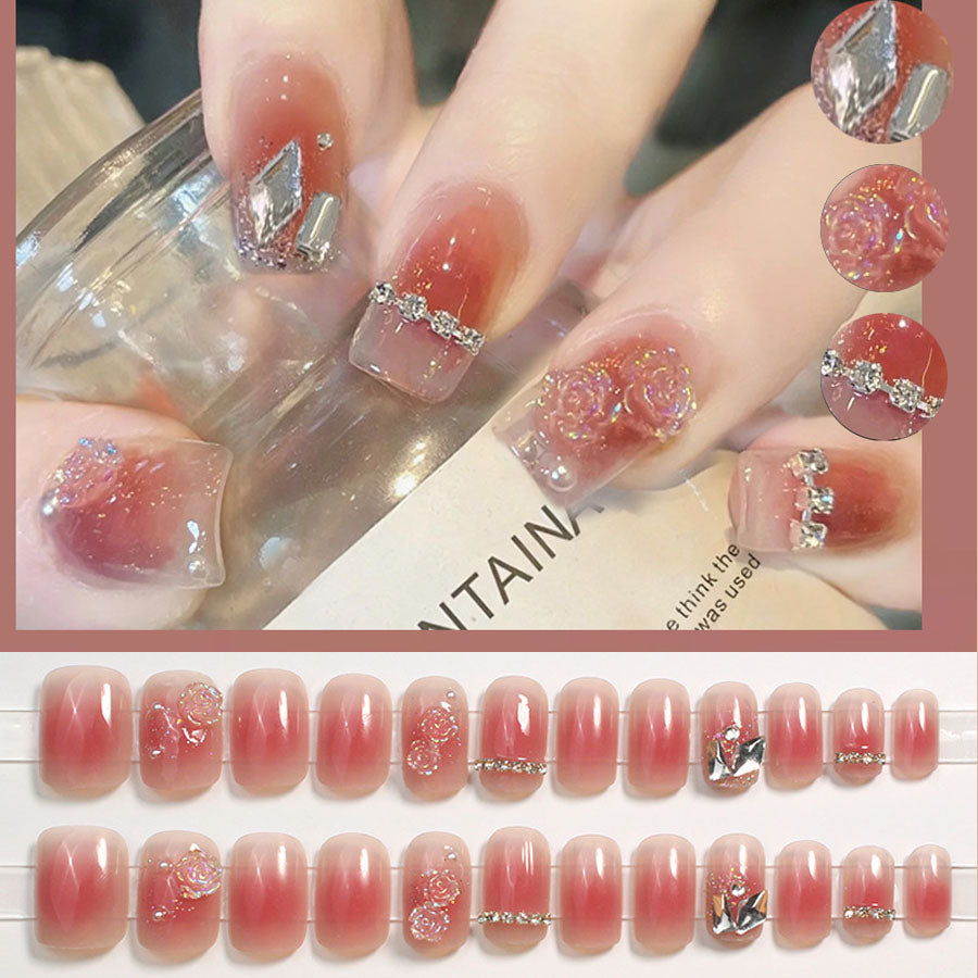 ショッピングゴー shoppinggo ネイルチップ 花 ショート シンプル ブライダル ピンク キラキラ パール つけ爪 ネイルアート アートチップ デコチップ 【返品不可商品】 (X236) X236