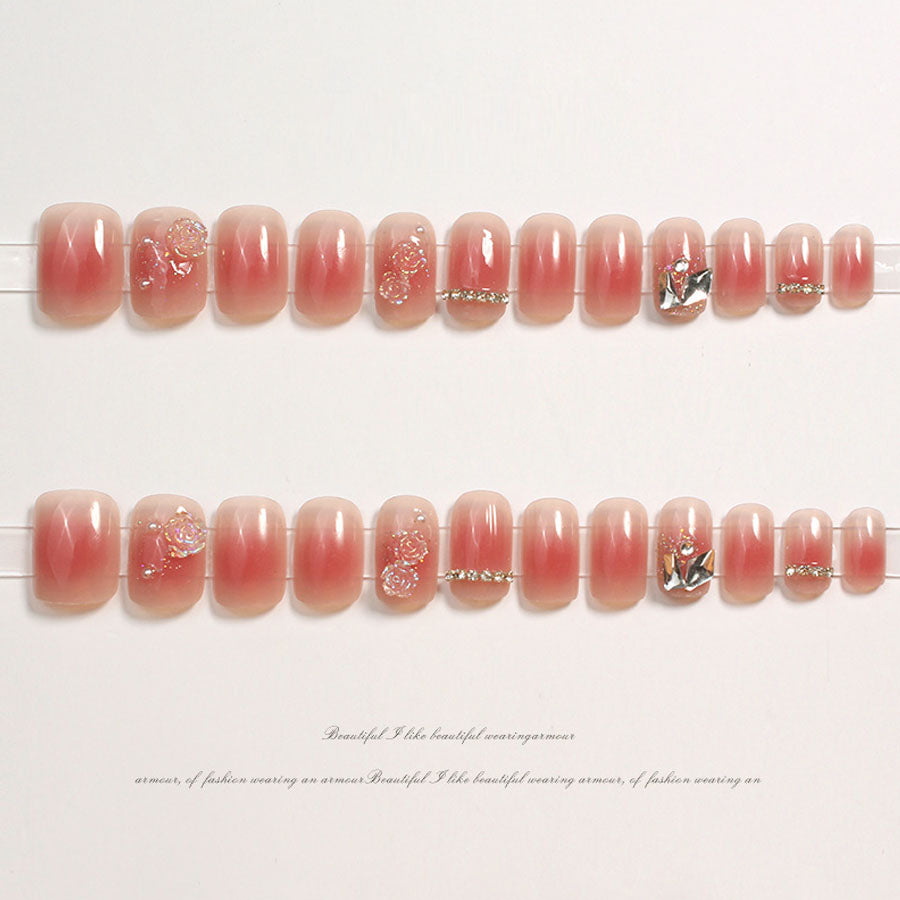 ショッピングゴー shoppinggo ネイルチップ 花 ショート シンプル ブライダル ピンク キラキラ パール つけ爪 ネイルアート アートチップ デコチップ 【返品不可商品】 (X236) X236