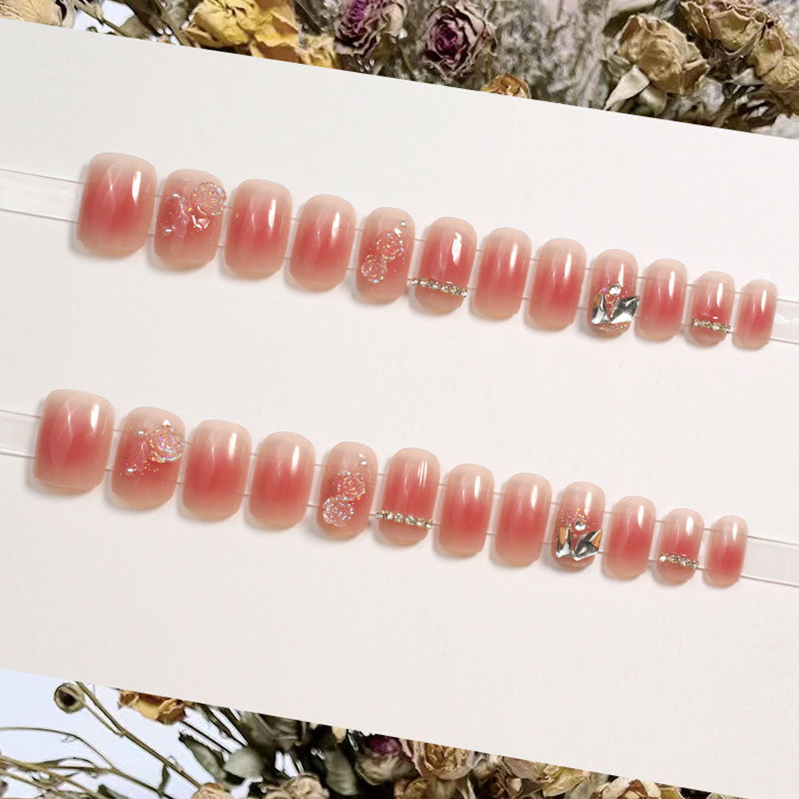 ショッピングゴー shoppinggo ネイルチップ 花 ショート シンプル ブライダル ピンク キラキラ パール つけ爪 ネイルアート アートチップ デコチップ 【返品不可商品】 (X236) X236